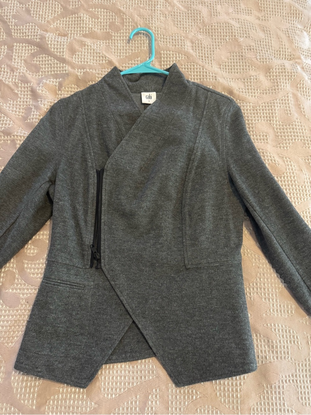 CAbi Dark Gray Asymmetrical Zip Knit Jacket